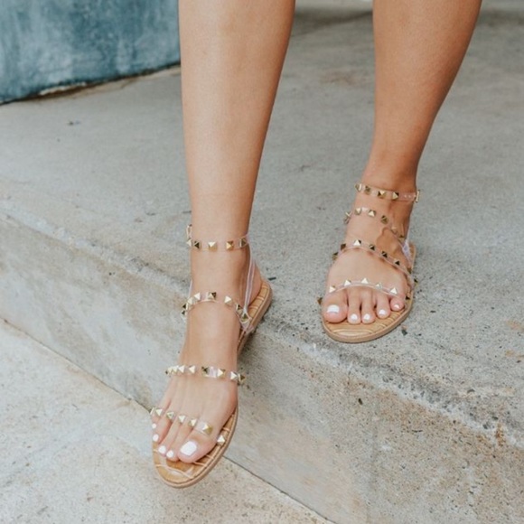Gladiator sandal Clear with gold pyramid studs - Picture 3 of 9